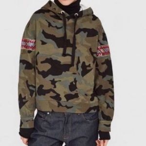 Zara hoodie camo camouflage print colorful embroidery sleeve sweatshirt top - M